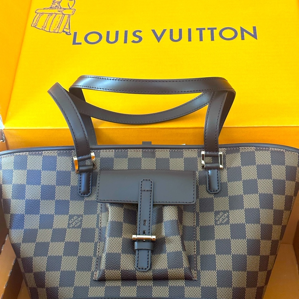 LOUIS VUITTON MANOSQUE PM HAND TOTE BAG BA1014 PURSE DAMIER EBENE N51121